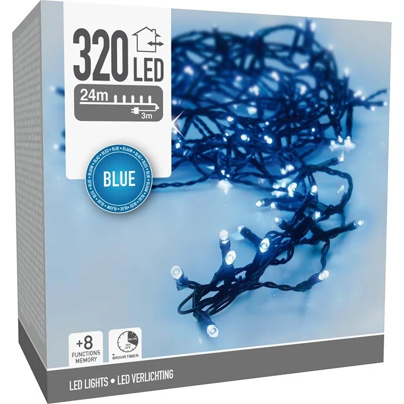 Kerstverlichting 320 Led- 24M - Blauw - Timer - Lichtfuncties - Geheugen - Buiten Marcels Webwinkel