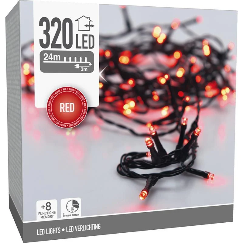 Kerstverlichting 320 Led- 24M - Rood - Timer - Lichtfuncties - Geheugen - Buiten Marcels Webwinkel