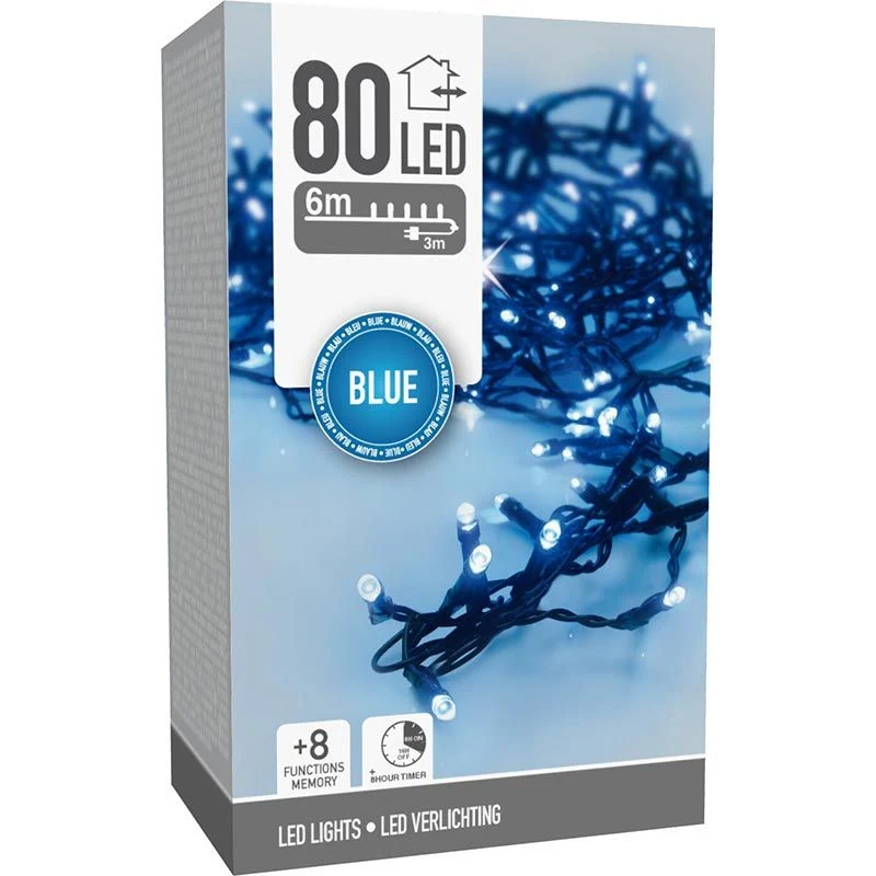 Kerstverlichting 80 Led- 6M - Blauw - Timer - Lichtfuncties - Geheugen - Buiten Marcels Webwinkel