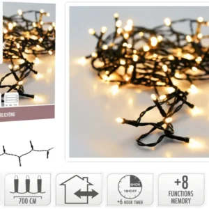 Kerstverlichting 96 Led - 7M - Extra Warm Wit - Batterij - Lichtfuncties - Geheugen - Timer Marcels Webwinkel