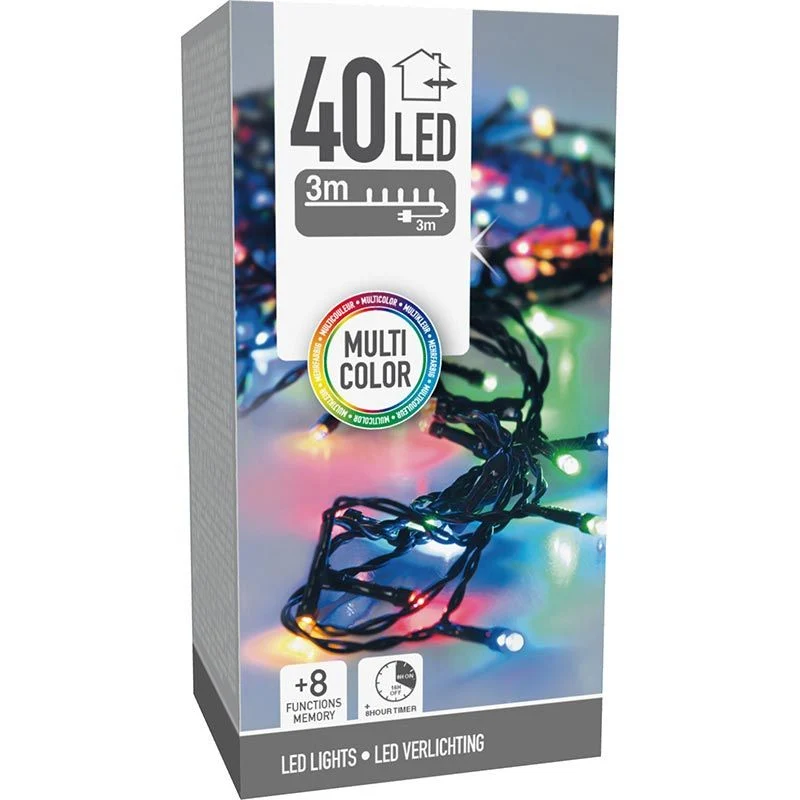 Kerstverlichting 40 Led- 3M - Multicolor - Timer - Lichtfuncties - Geheugen - Buiten Marcels Webwinkel
