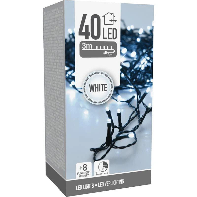 Kerstverlichting 40 Led- 3M - Wit - Timer - Lichtfuncties - Geheugen - Buiten Marcels Webwinkel