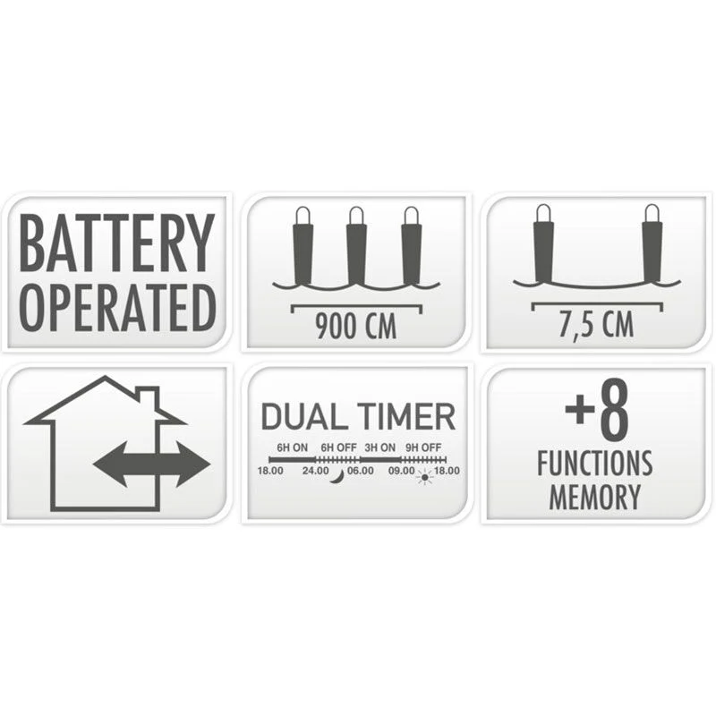 Led Verlichting 120 Led - 9 Meter - Warm Wit - Batterijbox 120 Warm Wit - Dual-Timer - Geheugen En Lichtfuncties Marcels W...
