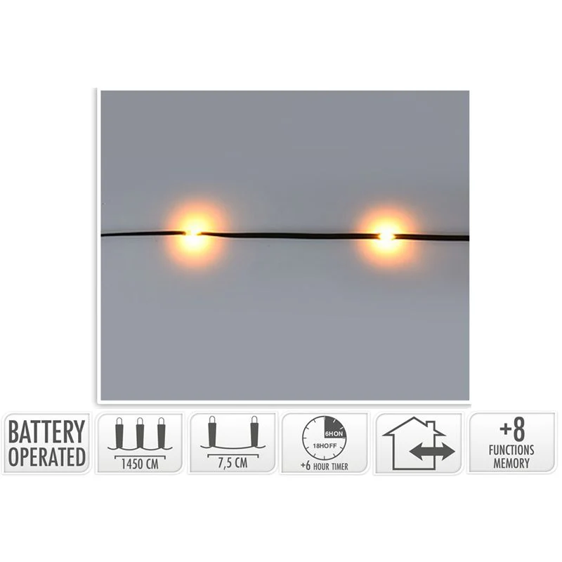 Led Verlichting 192 Led - Extra Warm Wit - Op Batterij - 8 Lichtfuncties - Timer - Soft Wire Marcels Webwinkel