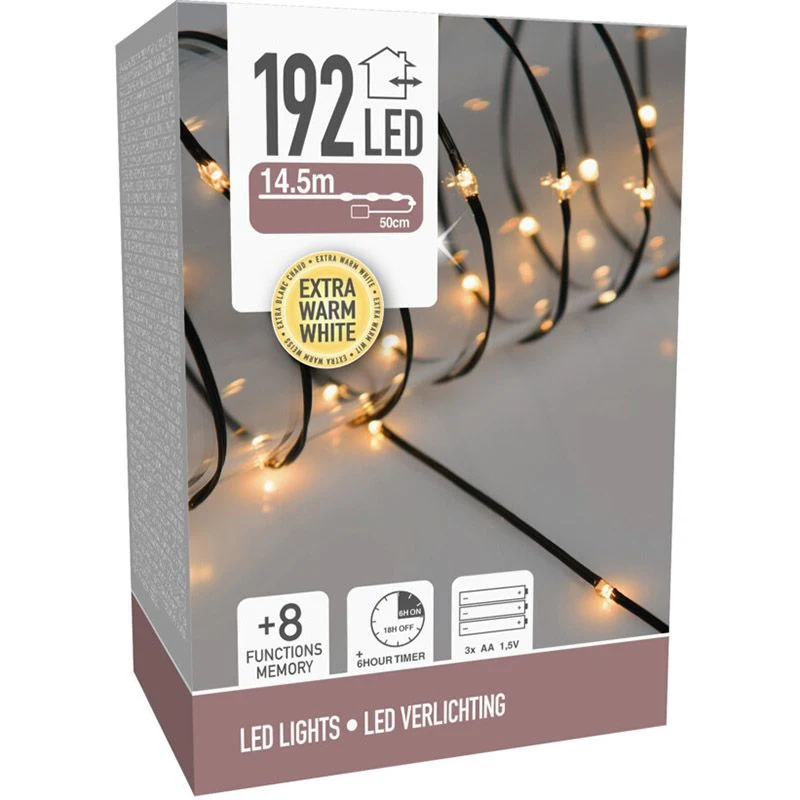 Led Verlichting 192 Led - Extra Warm Wit - Op Batterij - 8 Lichtfuncties - Timer - Soft Wire Marcels Webwinkel