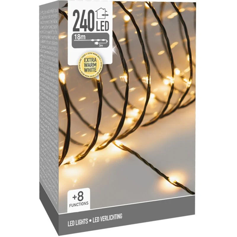 Led Verlichting 240 Led - 18 Meter - Extra Warm Wit - Voor Binnen En Buiten - 8 Lichtfuncties - Soft Wire Marcels Webwinkel