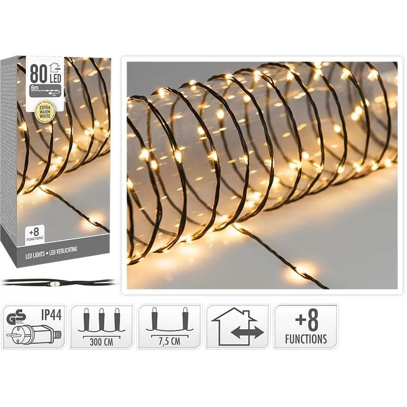 Led Verlichting 80 Led - 6 Meter - Extra Warm Wit - Soft Wire Marcels Webwinkel