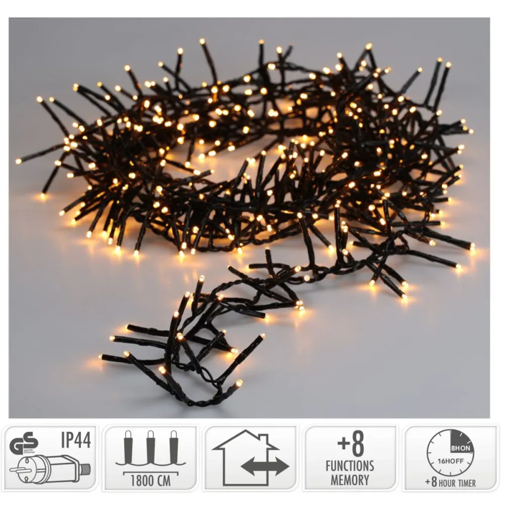 Maxi Cluster Kerstverlichting - 1200 Led - 18M - Extra Warm Wit - Timer - Lichtfuncties - Geheugen - Buiten Marcels Webwinkel