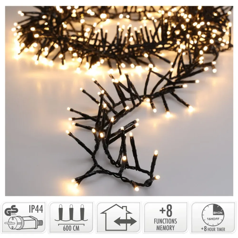 Maxi Cluster Kerstverlichting - 400 Led - 6M - Warm Wit - Timer - Lichtfuncties - Geheugen - Buiten Marcels Webwinkel