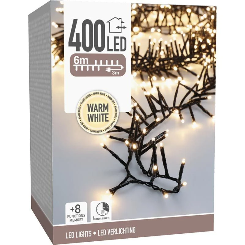 Maxi Cluster Kerstverlichting - 400 Led - 6M - Warm Wit - Timer - Lichtfuncties - Geheugen - Buiten Marcels Webwinkel