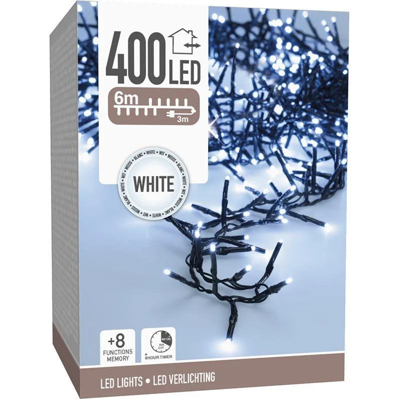 Maxi Cluster Kerstverlichting - 400 Led - 6M - Wit - Timer - Lichtfuncties - Geheugen - Buiten Marcels Webwinkel