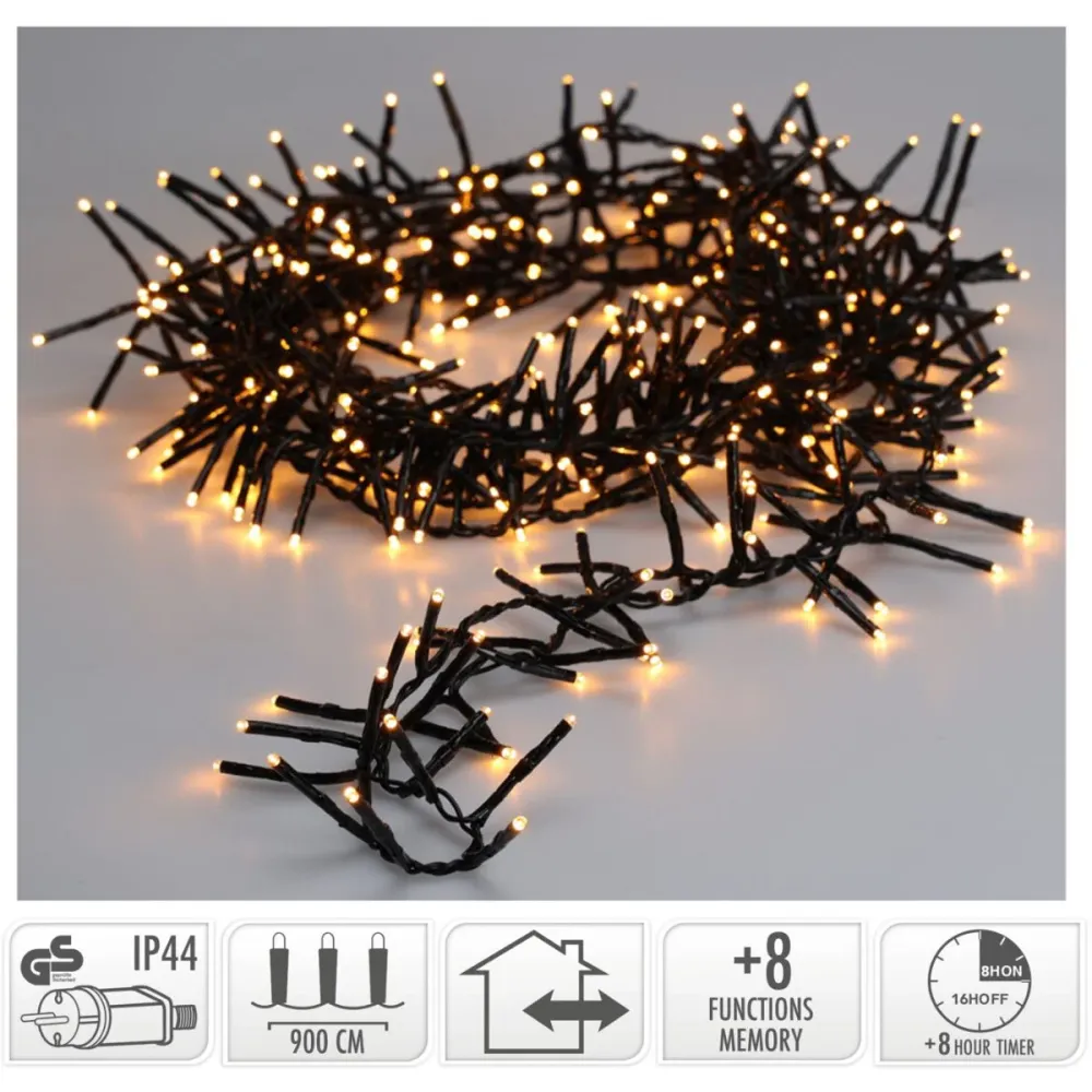 Maxi Cluster Kerstverlichting - 600 Led - 9M - Extra Warm Wit - Timer - Lichtfuncties - Geheugen - Buiten Marcels Webwinkel