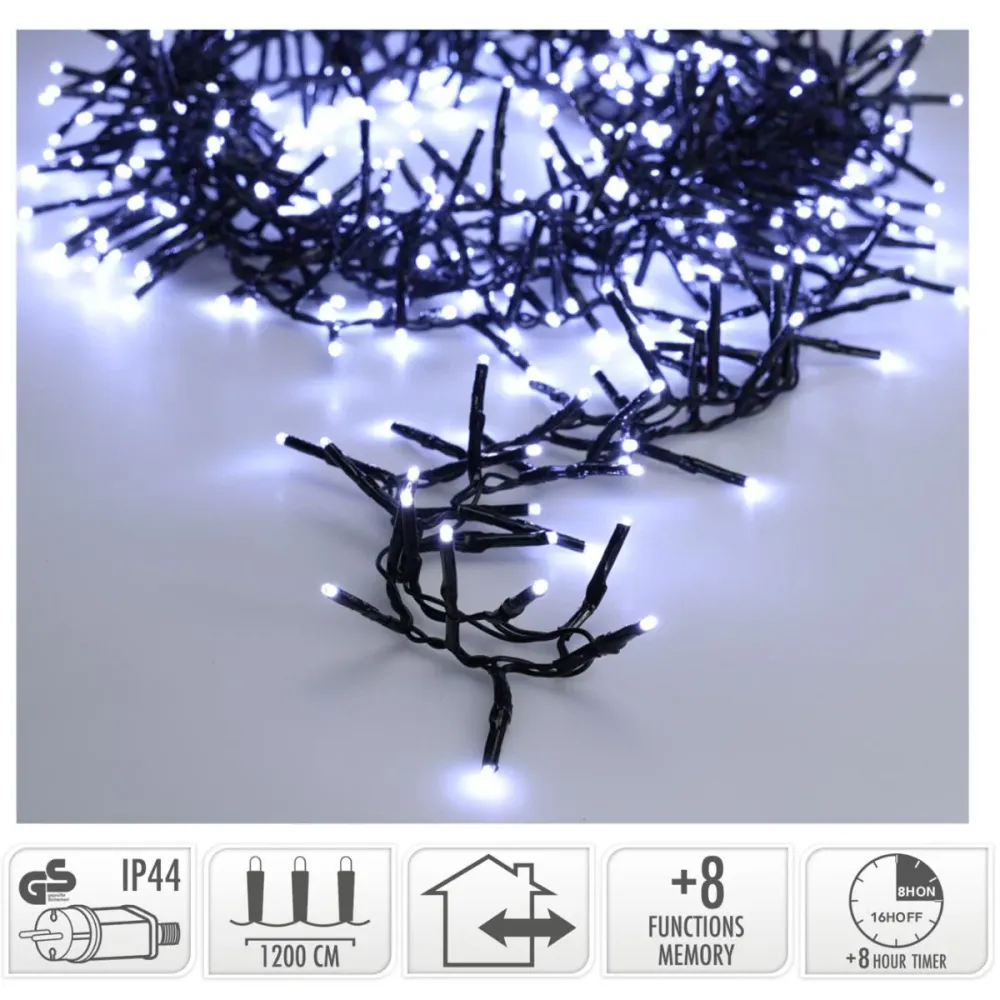 Maxi Cluster Kerstverlichting - 800 Led - 12M - Wit - Timer - Lichtfuncties - Geheugen - Buiten Marcels Webwinkel