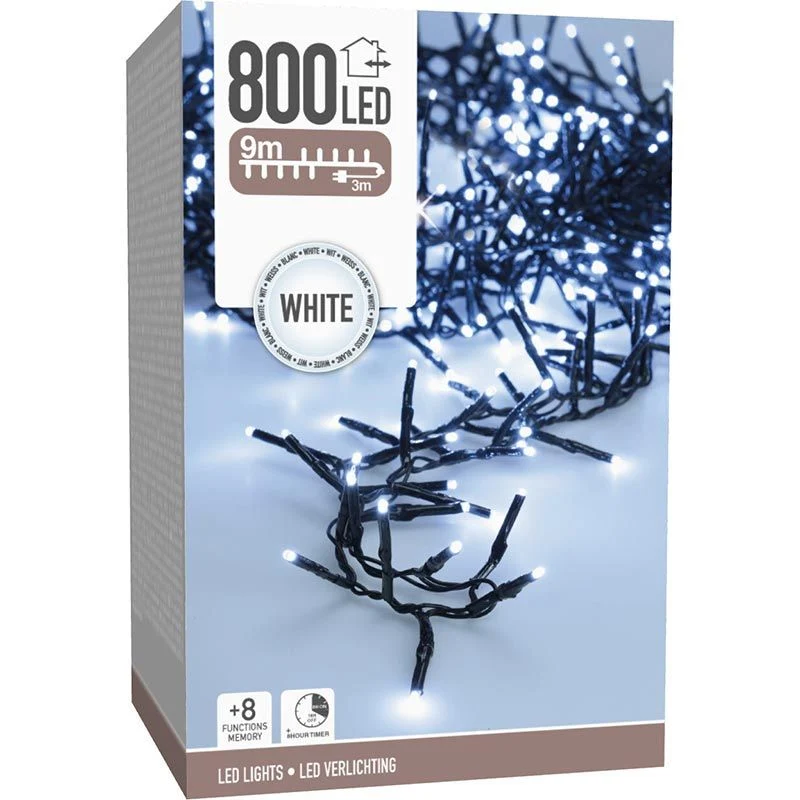 Maxi Cluster Kerstverlichting - 800 Led - 12M - Wit - Timer - Lichtfuncties - Geheugen - Buiten Marcels Webwinkel