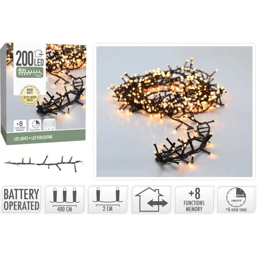 Micro Cluster 200 Led - 4M - Two Tone Romantic - Batterij - Lichtfuncties - Geheugen - Timer Marcels Webwinkel