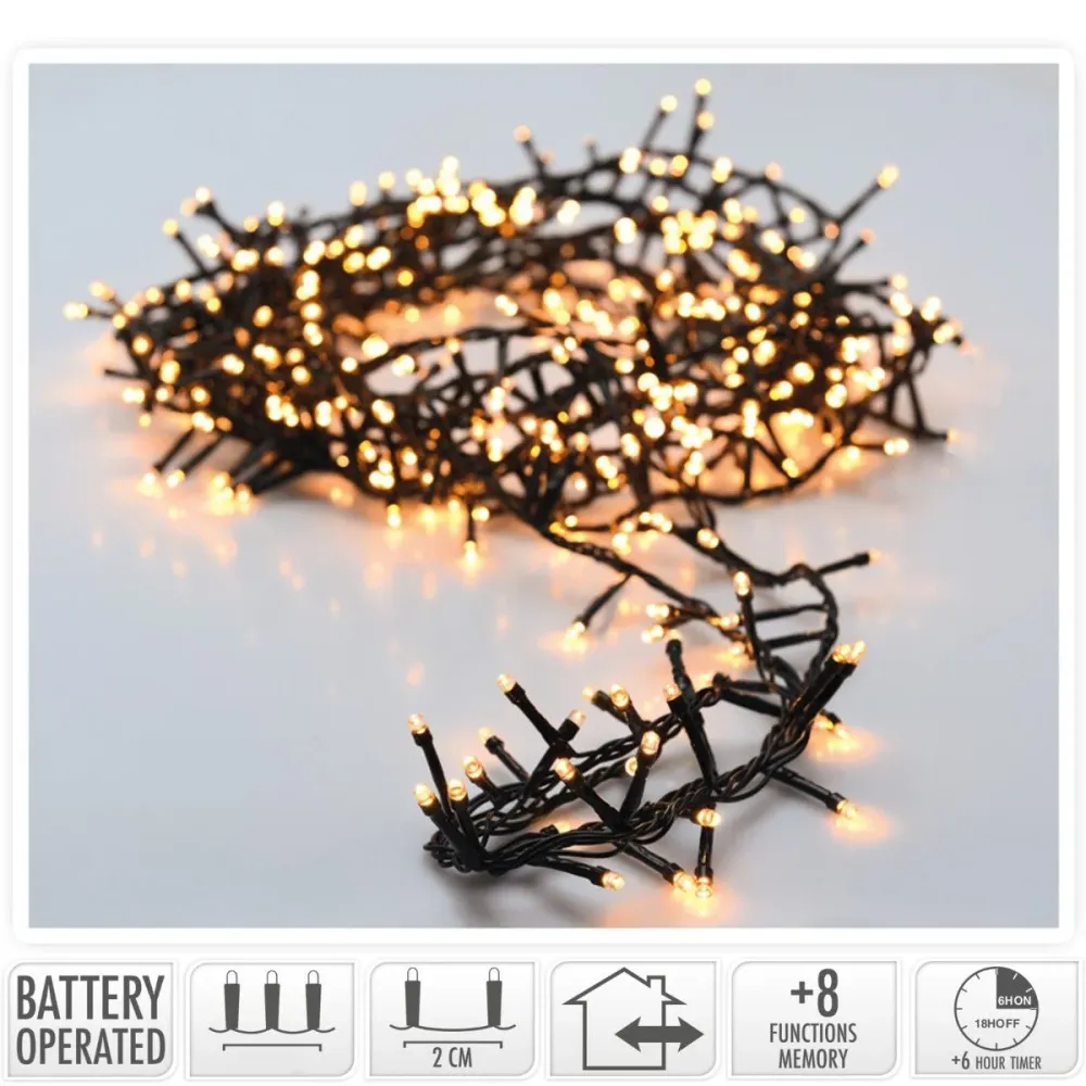 Micro Cluster 200 Led - 4M - Warm Wit - Batterij - Lichtfuncties - Geheugen - Timer Marcels Webwinkel