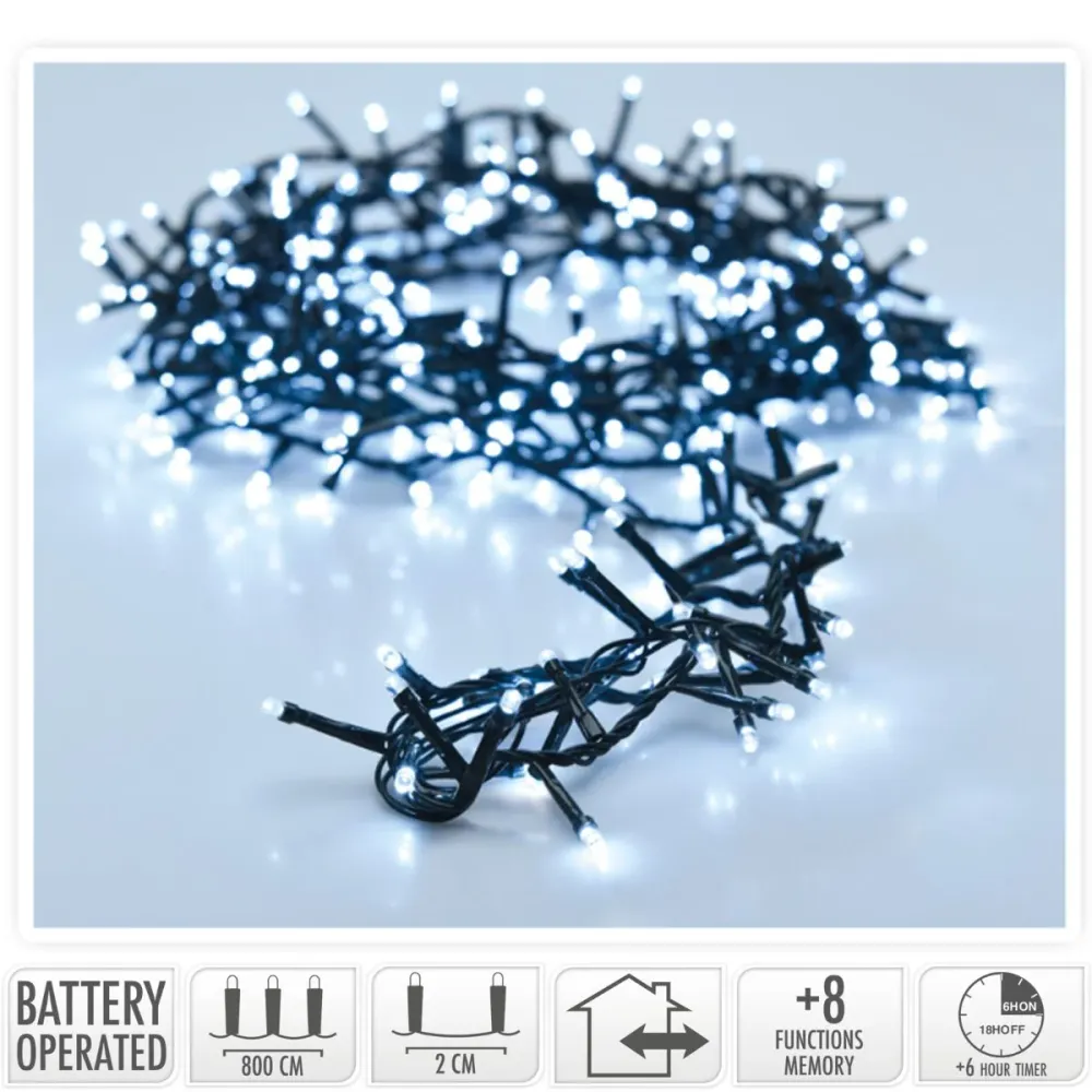 Micro Cluster 200 Led - 4M - Wit - Batterij - Lichtfuncties - Geheugen - Timer Marcels Webwinkel