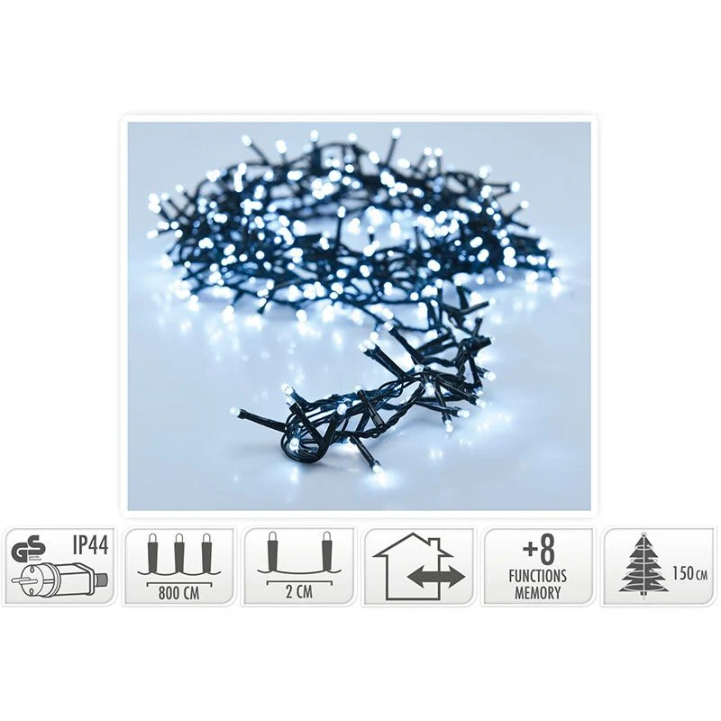 Micro Cluster 400 Led's - 8 Meter - Wit - 8 Functies + Geheugen Marcels Webwinkel