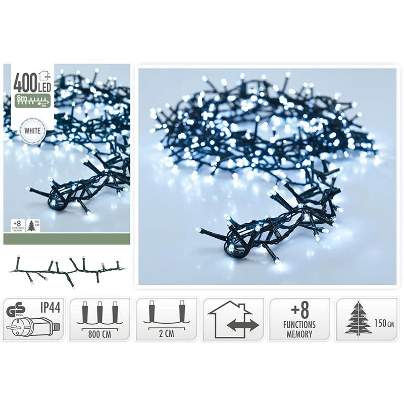Micro Cluster 400 Led's - 8 Meter - Wit - 8 Functies + Geheugen Marcels Webwinkel