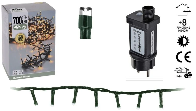 Micro Cluster 700 Led - 14M - Met Timer En Dimmer - Extra Warm Wit Marcels Webwinkel