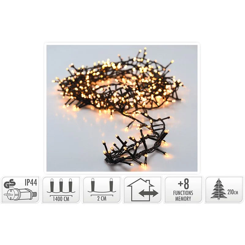 Micro Cluster 700 Led's -14 Meter - Warm Wit - 8 Functies + Geheugen Marcels Webwinkel