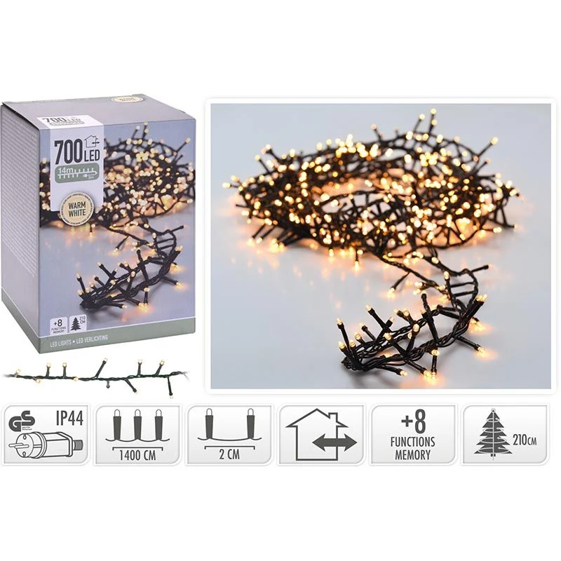 Micro Cluster 700 Led's -14 Meter - Warm Wit - 8 Functies + Geheugen Marcels Webwinkel