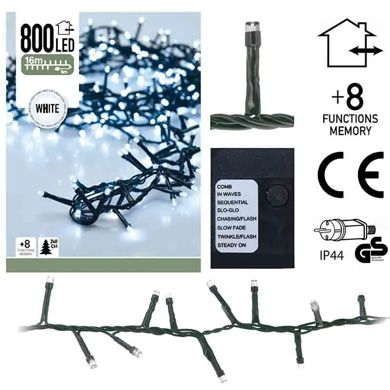 Micro Cluster 800 Led's - 16 Meter - Wit - 8 Functies + Geheugen Marcels Webwinkel