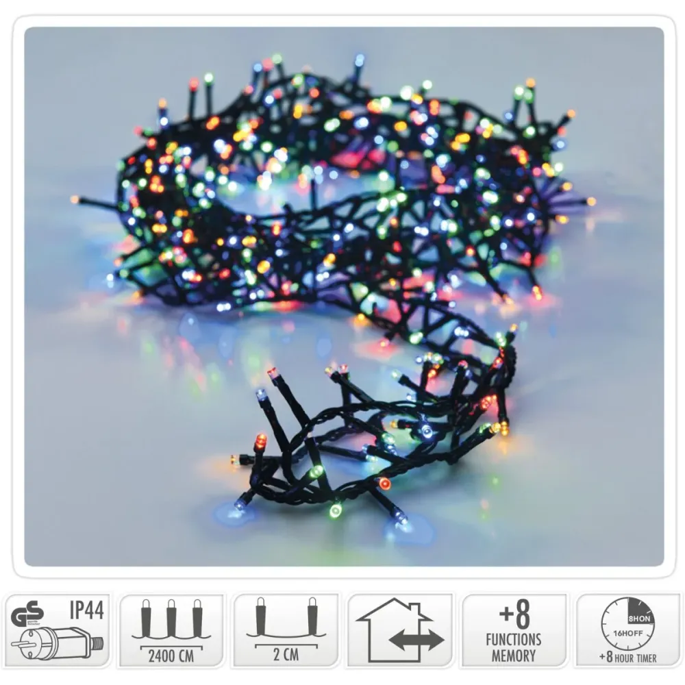 Microcluster - 1200 Led - 24M - Multicolor - Timer - Lichtfuncties - Geheugen - Buiten Marcels Webwinkel