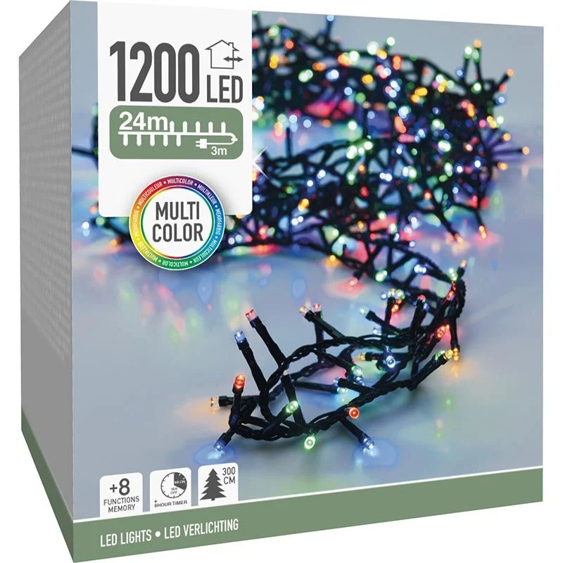 Microcluster - 1200 Led - 24M - Multicolor - Timer - Lichtfuncties - Geheugen - Buiten Marcels Webwinkel