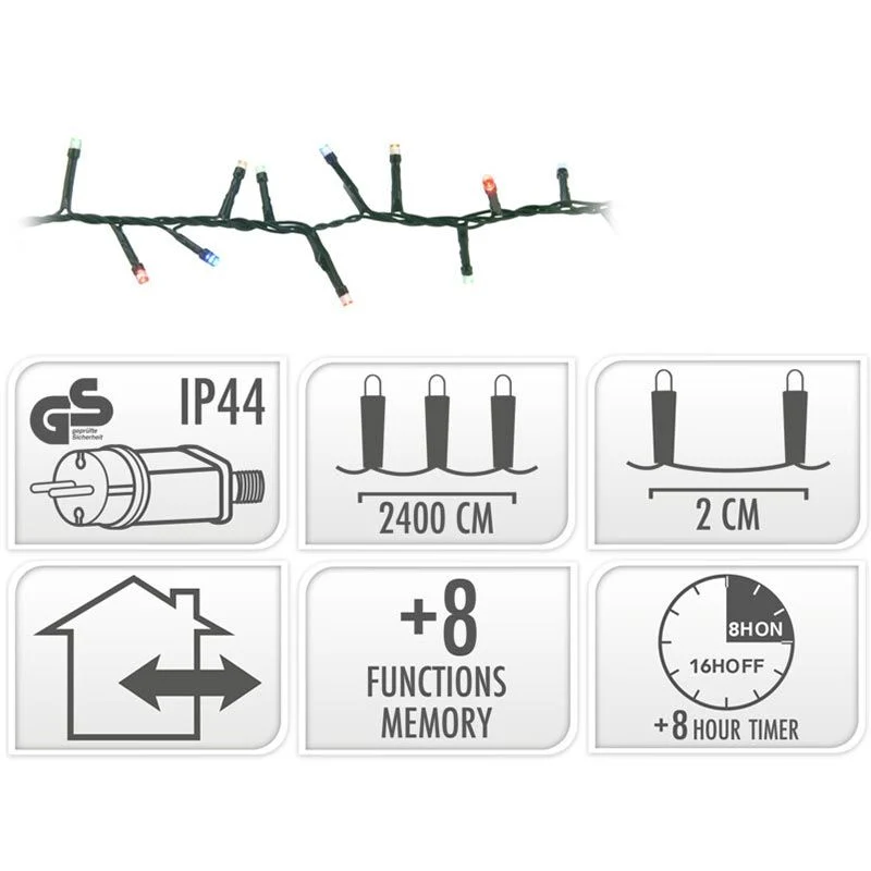 Microcluster - 1200 Led - 24M - Multicolor - Timer - Lichtfuncties - Geheugen - Buiten Marcels Webwinkel