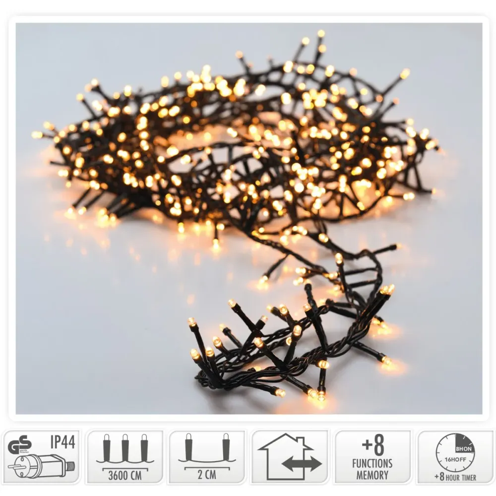 Microcluster - 1800 Led - 36M - Extra Warm Wit - Timer - Lichtfuncties - Geheugen - Buiten Marcels Webwinkel