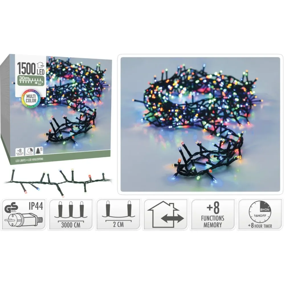 Microcluster - 1800 Led - 36M - Multicolor - Timer - Lichtfuncties - Geheugen - Buiten Marcels Webwinkel