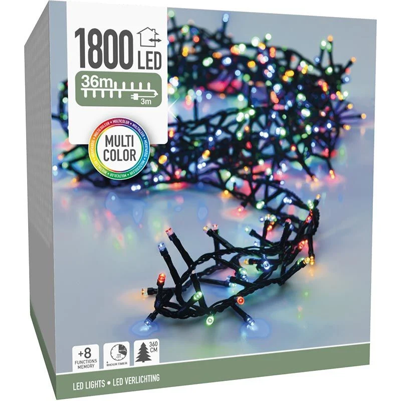 Microcluster - 1800 Led - 36M - Multicolor - Timer - Lichtfuncties - Geheugen - Buiten Marcels Webwinkel