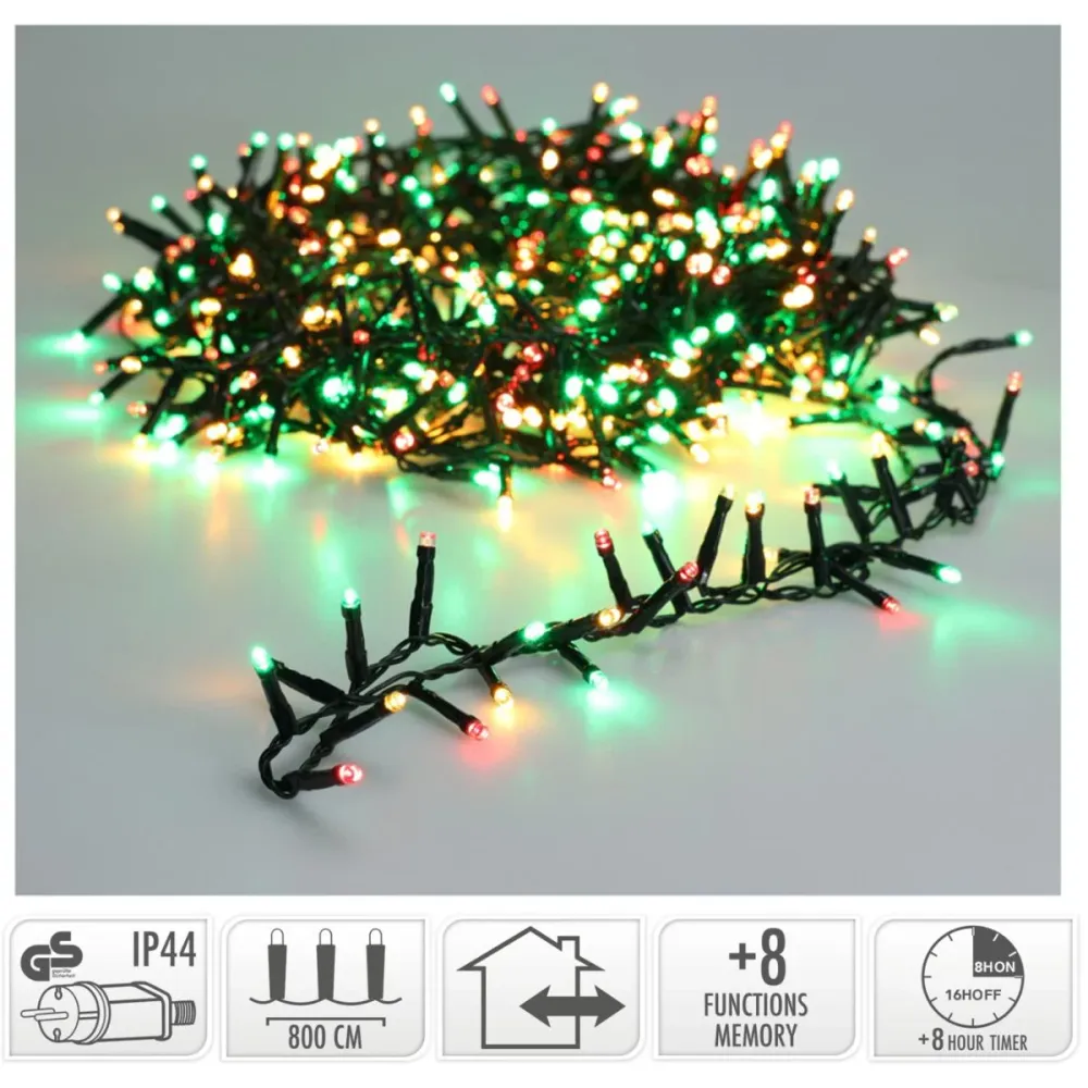 Microcluster - 400 Led - 8M - Three Tone Traditional - Timer - Lichtfuncties - Geheugen - Buiten Marcels Webwinkel