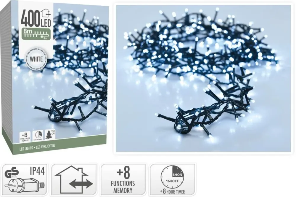 Microcluster - 400 Led - 8M - Wit - Timer - Lichtfuncties - Geheugen - Buiten Marcels Webwinkel