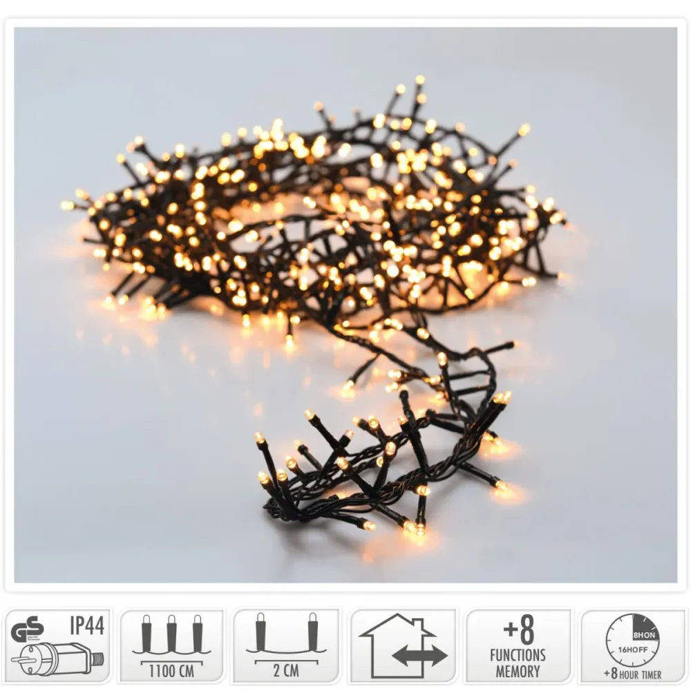Microcluster - 560 Led - 11M - Extra Warm Wit - Timer - Lichtfuncties - Geheugen - Buiten Marcels Webwinkel