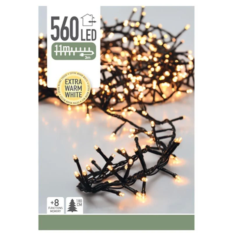 Microcluster - 560 Led - 11M - Extra Warm Wit - Timer - Lichtfuncties - Geheugen - Buiten Marcels Webwinkel