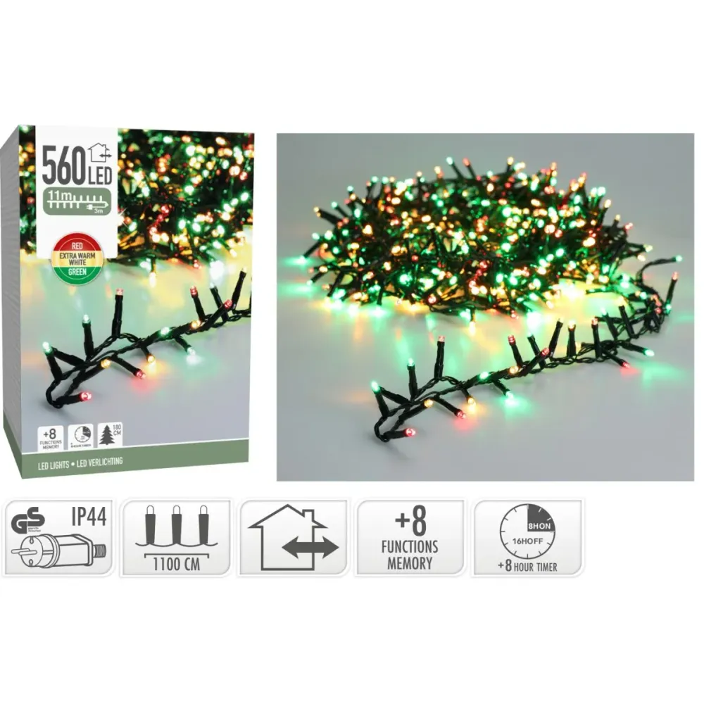 Microcluster - 560 Led - 11M - Three Tone Traditional - Timer - Lichtfuncties - Geheugen - Buiten Marcels Webwinkel
