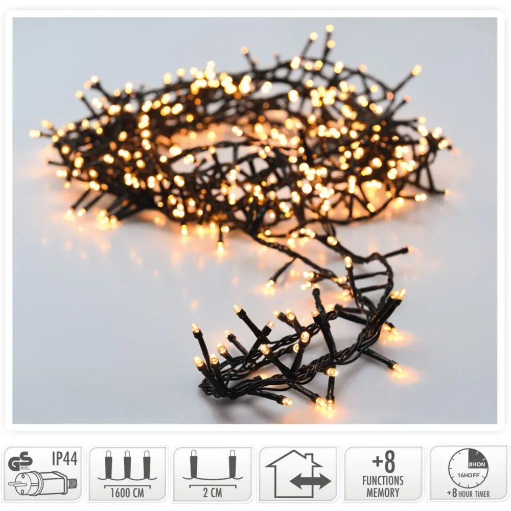 Microcluster - 800 Led - 16M - Extra Warm Wit - Timer - Lichtfuncties - Geheugen - Buiten Marcels Webwinkel