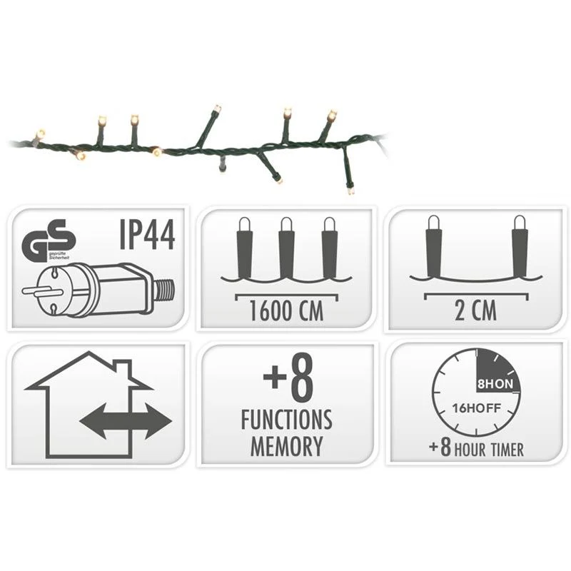 Microcluster - 800 Led - 16M - Extra Warm Wit - Timer - Lichtfuncties - Geheugen - Buiten Marcels Webwinkel