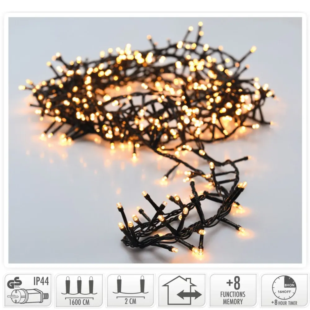 Microcluster - 800 Led - 16M - Warm Wit - Timer - Lichtfuncties - Geheugen - Buiten Marcels Webwinkel