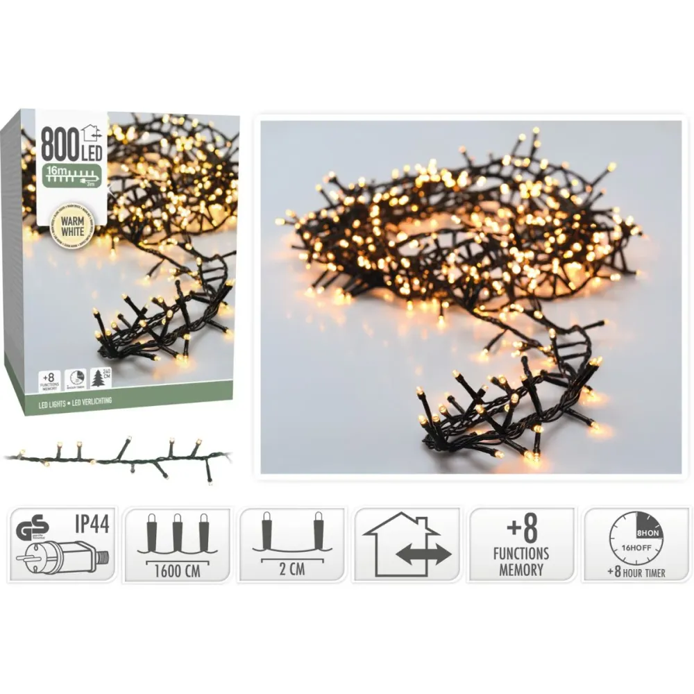 Microcluster - 800 Led - 16M - Warm Wit - Timer - Lichtfuncties - Geheugen - Buiten Marcels Webwinkel