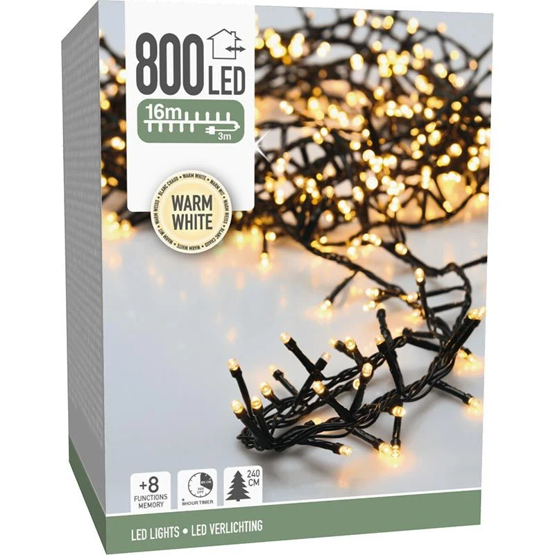 Microcluster - 800 Led - 16M - Warm Wit - Timer - Lichtfuncties - Geheugen - Buiten Marcels Webwinkel
