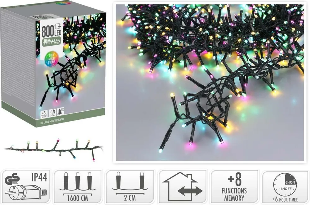Microcluster - 16 Meter - 800 Led - Soft Multi Colour - Kerst - Festival Marcels Webwinkel