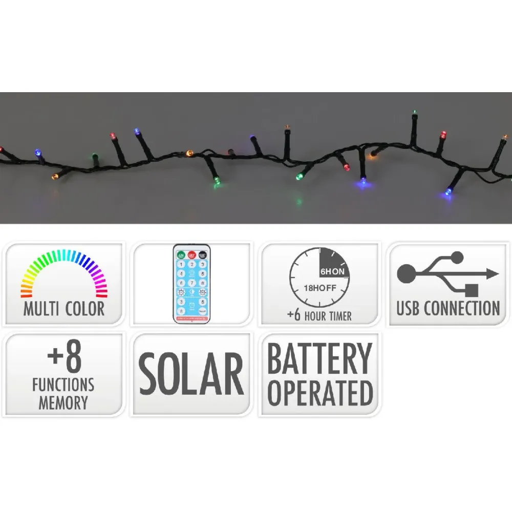 Solar Led Verlichting - 10.5 Meter - 240 Led - Multicolor - Usb Oplaadbaar - Afstandsbediening Marcels Webwinkel