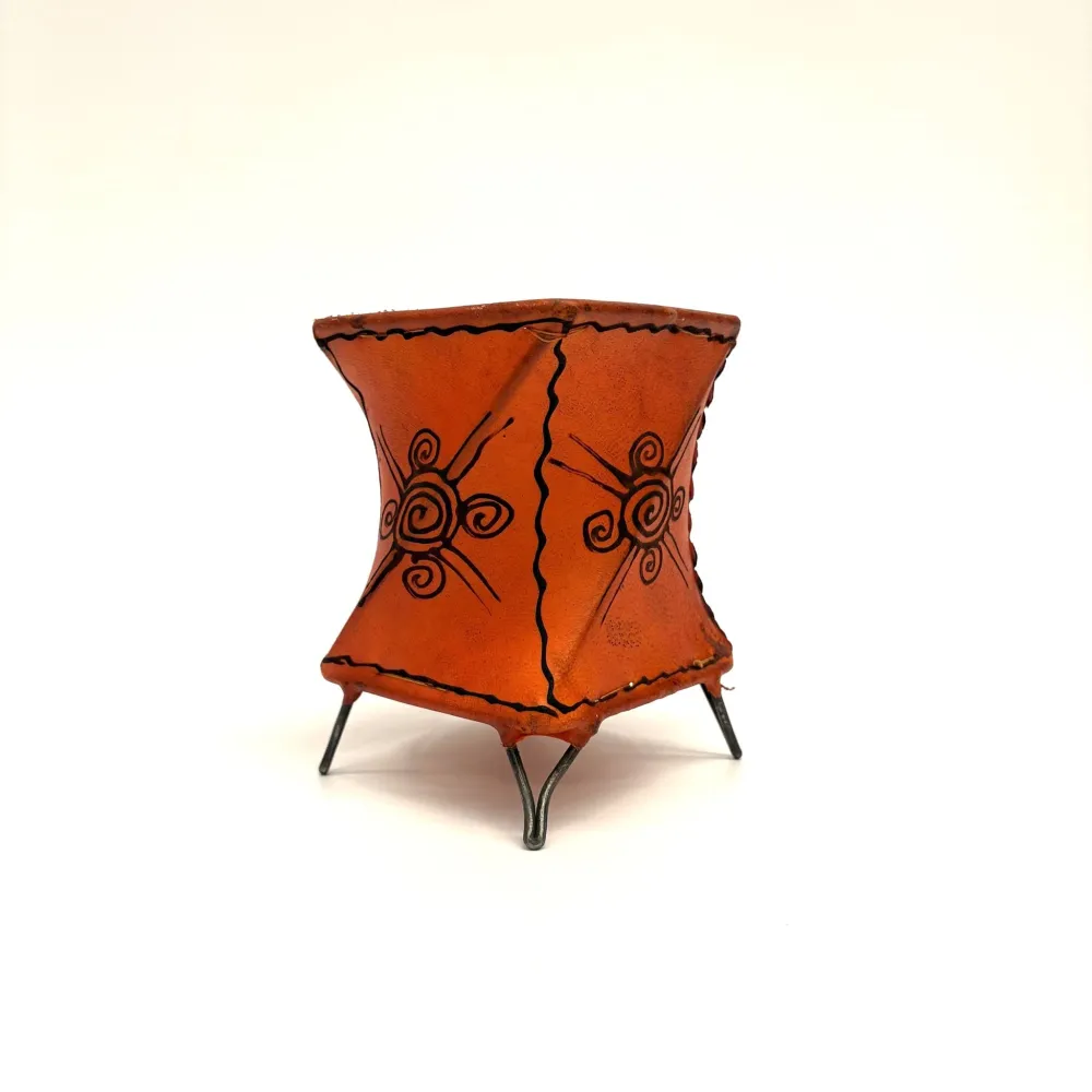 Marokkaanse oranje haan lederen kaarsenhouder 14x10
