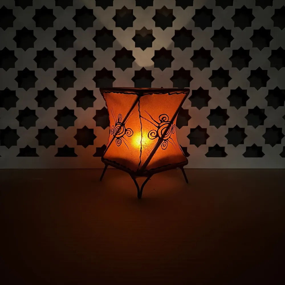 Marokkaanse oranje leren haan kaarsenhouder 14x10