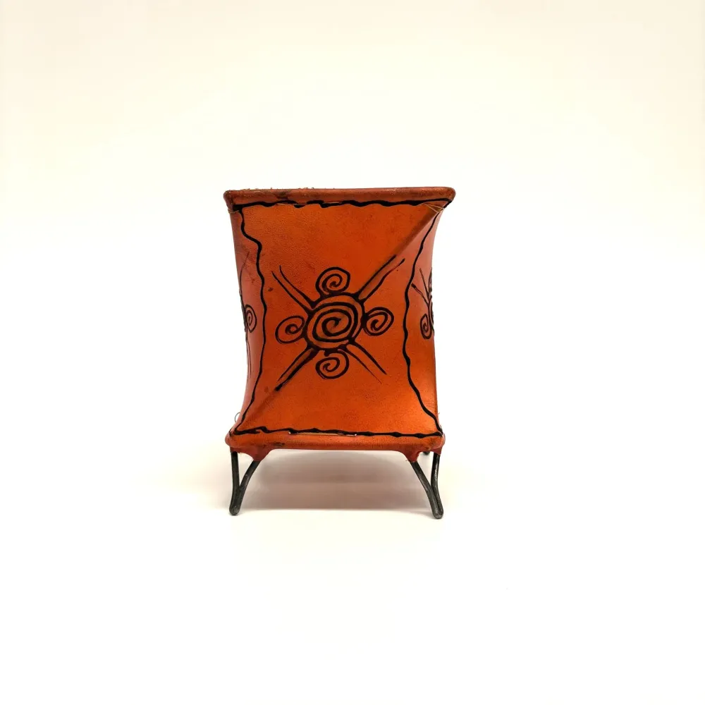 Marokkaanse oranje leren haan kaarsenhouder 14x10
