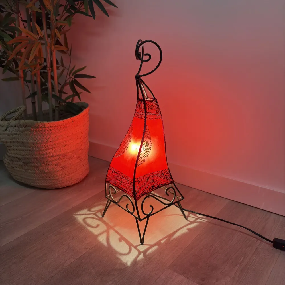 Marokkaanse rode piramide leren lamp 50cm
