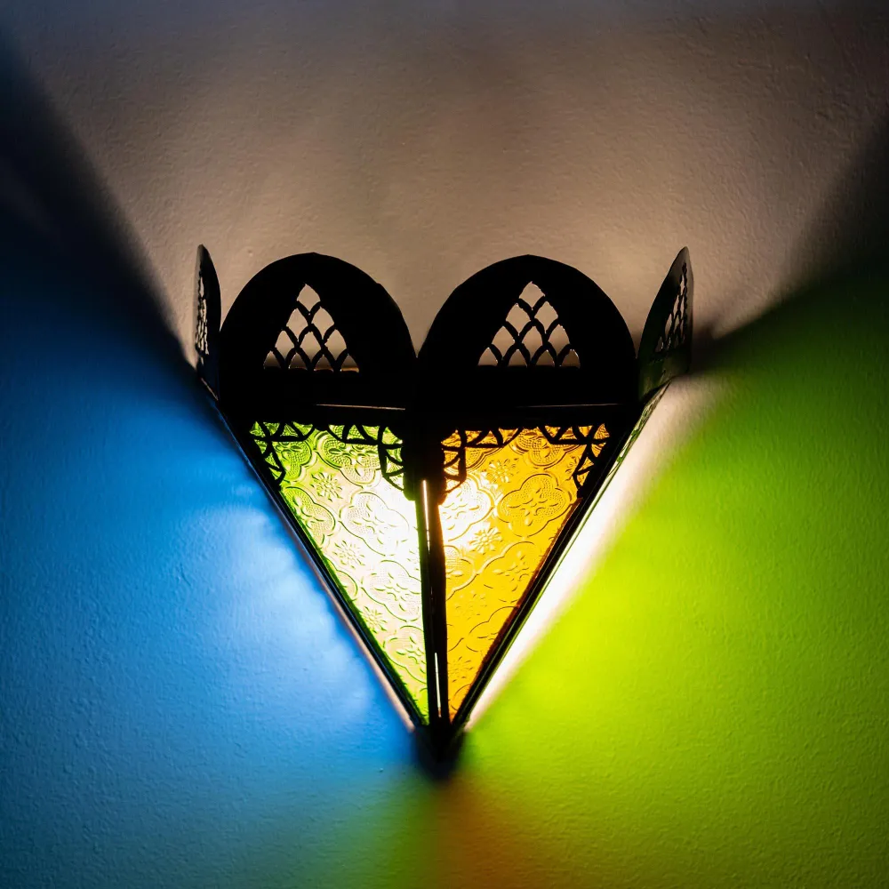 Marokkaanse veelkleurige kristallen driehoekige wandlamp